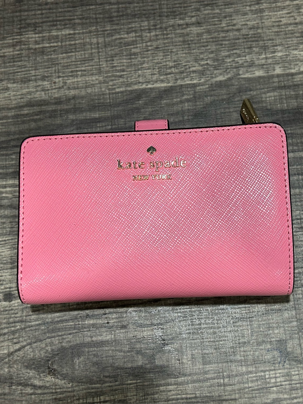 kate spade hot pink Saffiano leather logo wallet